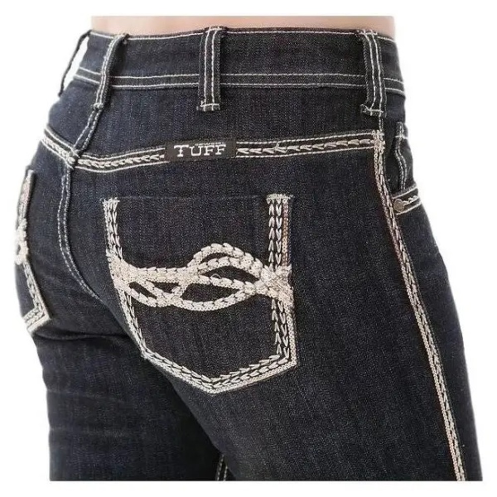 Tuff Cowgirl Gold Detail Dark Blue Tall Boot Cut Jeans